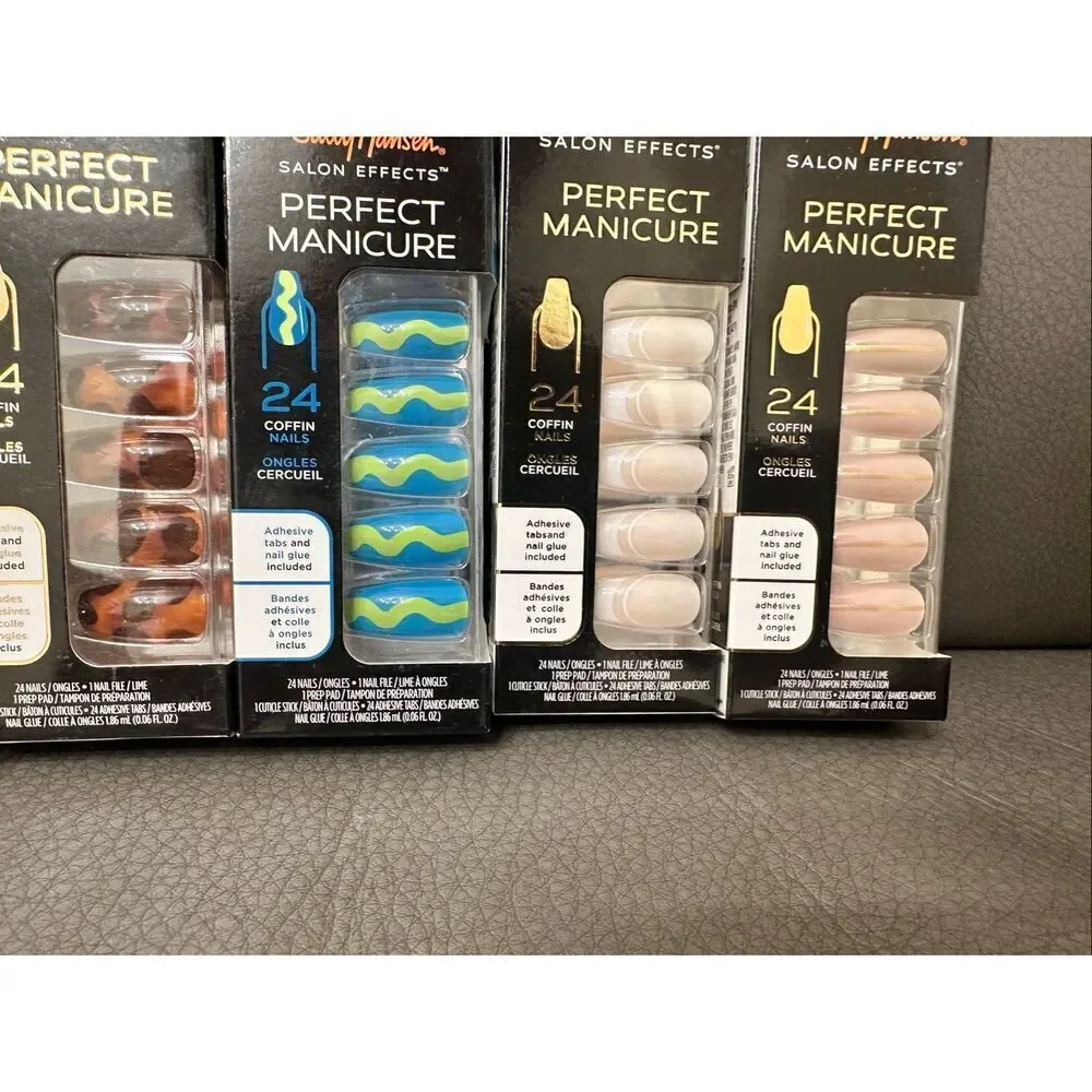 Sally Hansen Ring Pop Blue and French Tip Coffin Shape Nails New